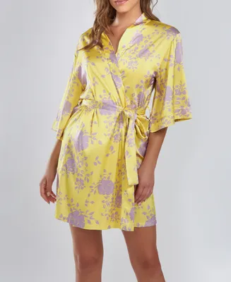 iCollection Women's Fiona Satin Print Robe - Yellow