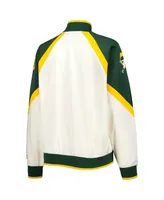 Women's Starter White, Green Green Bay Packers Overtime Raglan Full-Zip Track Jacket