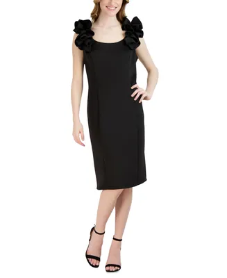Donna Ricco Women's Ruffled-Shoulder Sleeveless Dress