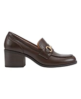 Bandolino Women's Mayble Block Heel Hardware Detail Loafers - Dark Brown Faux Leather