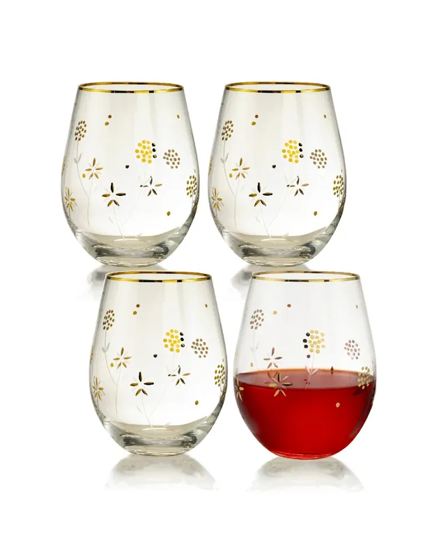 Qualia Glass Rocher Stemless Wine Glasses, Set of 4, 21 Oz - Clear