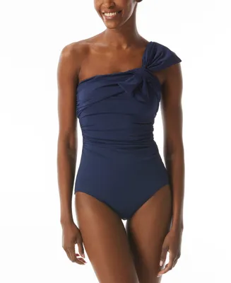Carmen Marc Valvo Ruched One-Shoulder One Piece Swimsuit