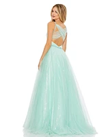 Women's V Neck Mesh Back Detail Ball Gown