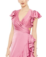 Women's Ieena Flutter Sleeve Cut Out Asymmetrical Ruffled Gown