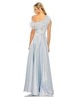 Mac Duggal Women's One Shoulder A Line Gown With Feather Detail