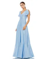 Women's Ieena Flounce Short Sleeve Satin A Line Gown