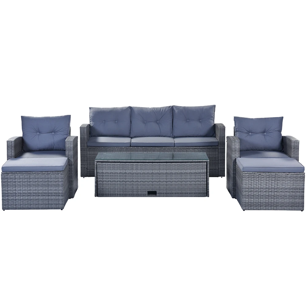 Simplie Fun 6-Piece Wicker Patio Set with Coffee Table & Ottomans