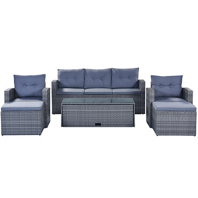 Streamdale Furniture 6-Piece Wicker Patio Set with Coffee Table & Ottomans