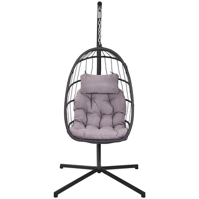 Simplie Fun Outdoor Patio Wicker Hanging Chair Swing Chair Patio Egg Chair Uv Resistant Cushion