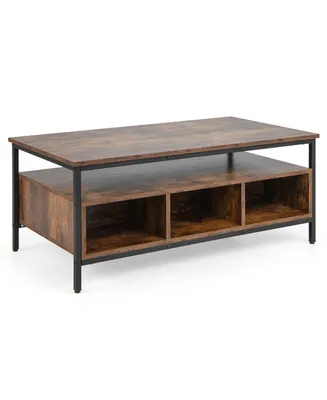 Industrial Coffee Table with Open Storage Metal Frame Center Table