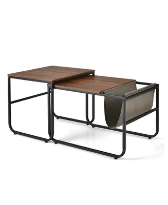 Costway Nesting Coffee Table Set of 2 Industrial Stackable Side Table