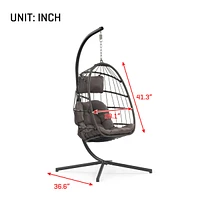 Streamdale Furniture Outdoor Patio Wicker Hanging Chair Swing Chair Patio Egg Chair Uv Resistant Dark Cushion