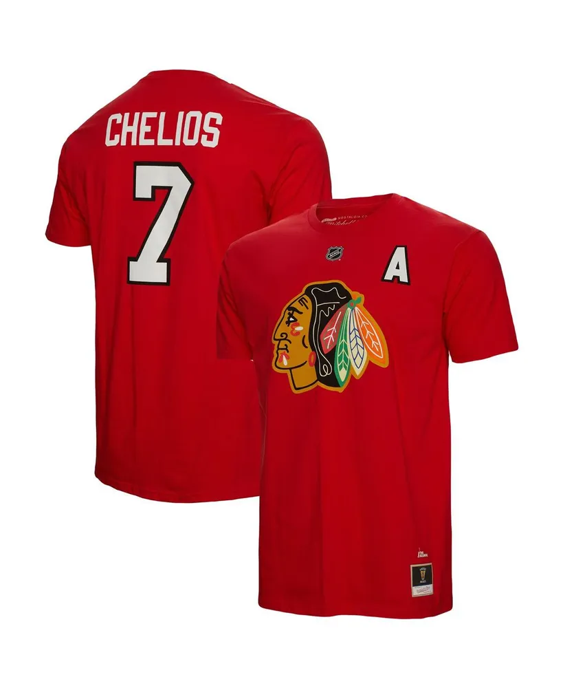 Men's Mitchell & Ness Chris Chelios Red Chicago Blackhawks Name and Number T-shirt