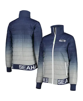 Women's The Wild Collective College Navy, Gray Seattle Seahawks Color Block Full-Zip Puffer Jacket