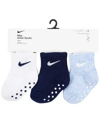 Nike Baby Boys or Girls Core Ankle Gripper Socks, Pack of 3