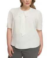 Calvin Klein Plus Short-Sleeve Tie-Neck Top