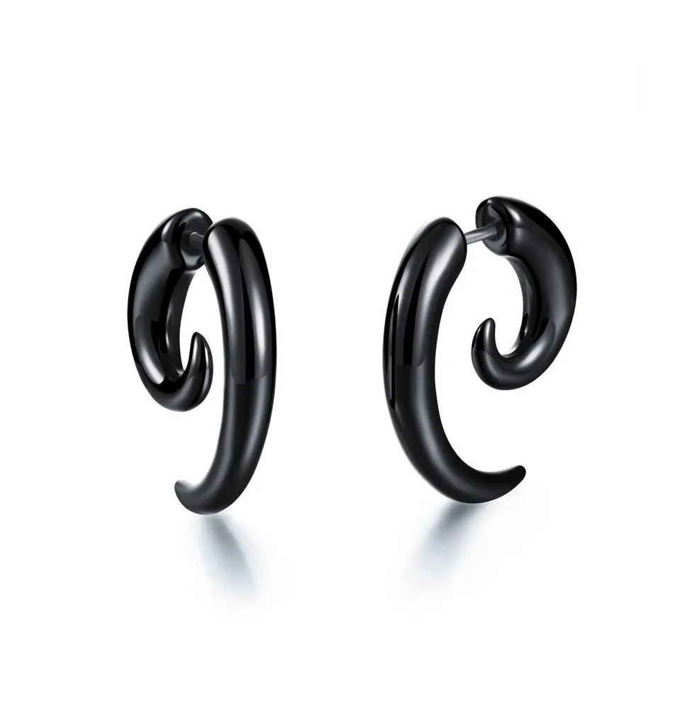 Stainless Steel Horn Design Earrings - Black Plated