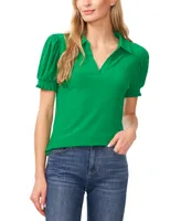 CeCe Women's Collared Split Neck Short Sleeve Knit Top