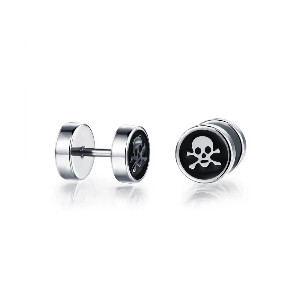 Stainless Steel Round Skull Stud Earrings