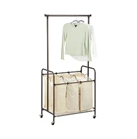 mDesign Portable Laundry Sorter with Wheels and Steel Hanging Bar