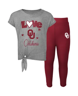 Toddler Girls Heather Gray, Crimson Oklahoma Sooners Forever Love Team T-shirt and Leggings Set