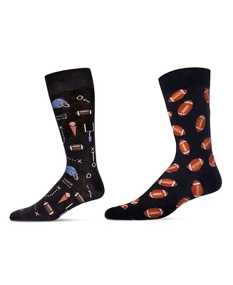 MeMoi Men's Crew Football Assortment Socks, Pair of 2