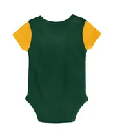 Newborn and Infant Boys Girls Green, Gold Green Bay Packers Little Champ Three-Piece Bodysuit Bib Booties Set