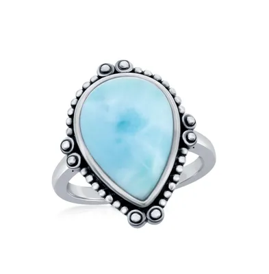 Sterling Pear-Shaped Larimar Designed Oxidized Ring