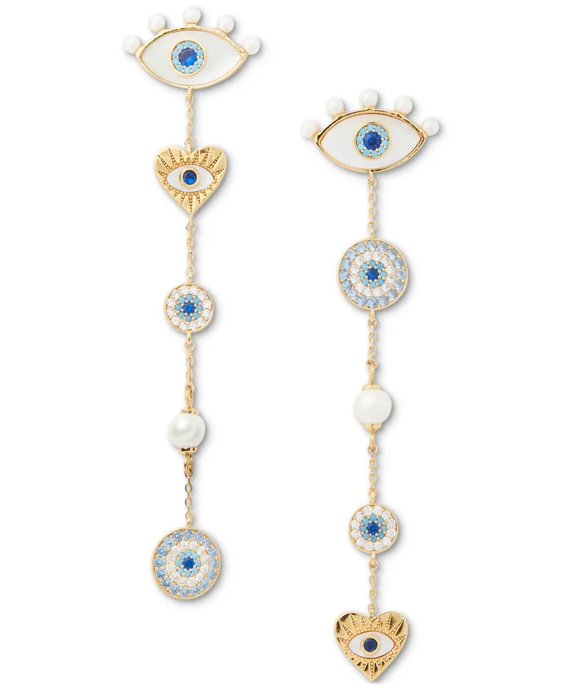 Kate Spade New York Gold-Tone Mixed Stone Evil Eye Linear Drop Earrings