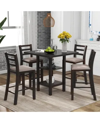 Simplie Fun 5-Piece Wooden Counter Height Dining Set With Padded Chairs And Storage Shelving