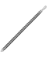 Italian Silver Men's Curb Link Chain Bracelet in Sterling Silver & Black Ruthenium-Plate