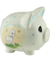 Precious Moments Jesus Loves Me Blue Ceramic Bank