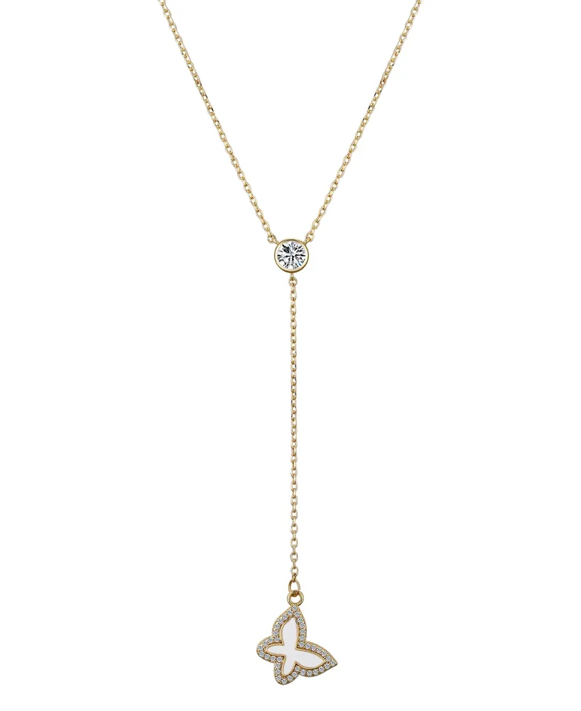 Unwritten Cubic Zirconia 14K Gold Flash Plated Butterfly Y-Necklace