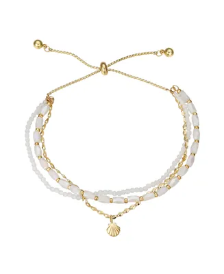 Unwritten White Glass Beads 14k Gold Plated Shell Bracelet