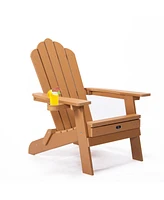 Tale Folding Adirondack Chair With Pullout Ottoman With Cup Holder, Oversized, Poly Lumber