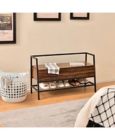 Industrial Shoe Bench Rack Organizer with Premium Gas Lift & Hidden Storage Box