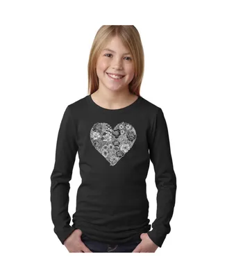 Big Girl's Word Art Long Sleeve T-Shirt - Heart Flowers