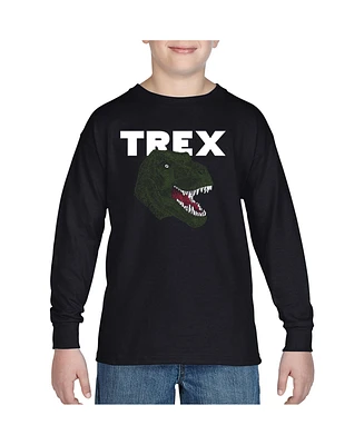 Big Boy's Word Art Long Sleeve T-shirt - T-Rex Head