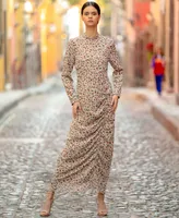 Urban Modesty Women's Ruched Floral-Print Chiffon Maxi Dress
