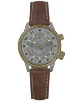 Abingdon Co. Women's Swiss Wasp Tribute Tri-Time Chestnut Leather Strap Watch 33mm