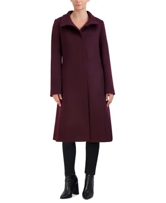 Cole Haan Womens Stand-Collar Single-Breasted Wool Blend Coat