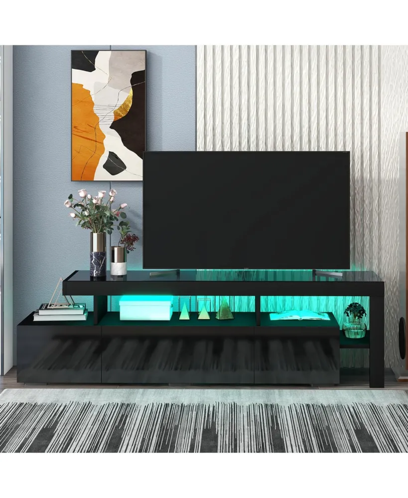 Simplie Fun Modern Style 16-Colored Led Lights Tv Cabinet, Uv High Gloss Surface Entertainment