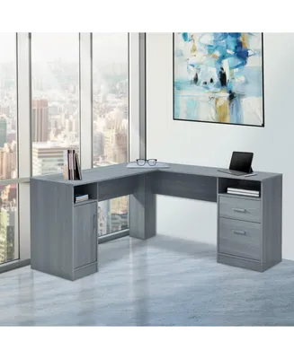 Simplie Fun Functional L-shaped Desk with Storage, Grey