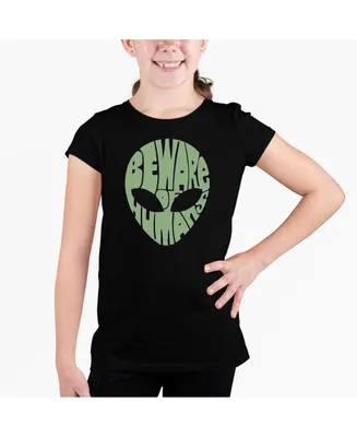 Big Girl's Word Art T-shirt - Beware of Humans