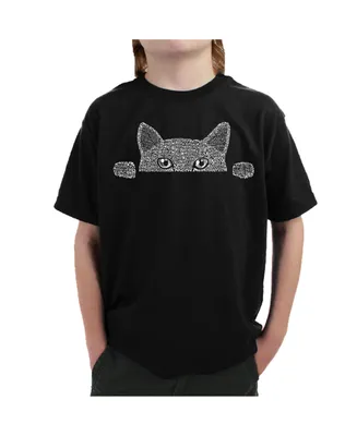 Big Boy's Word Art T-shirt - Peeking Cat