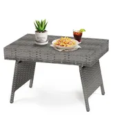 Costway Patio Folding Rattan Wicker Side Table End Coffee Table Portable Garden