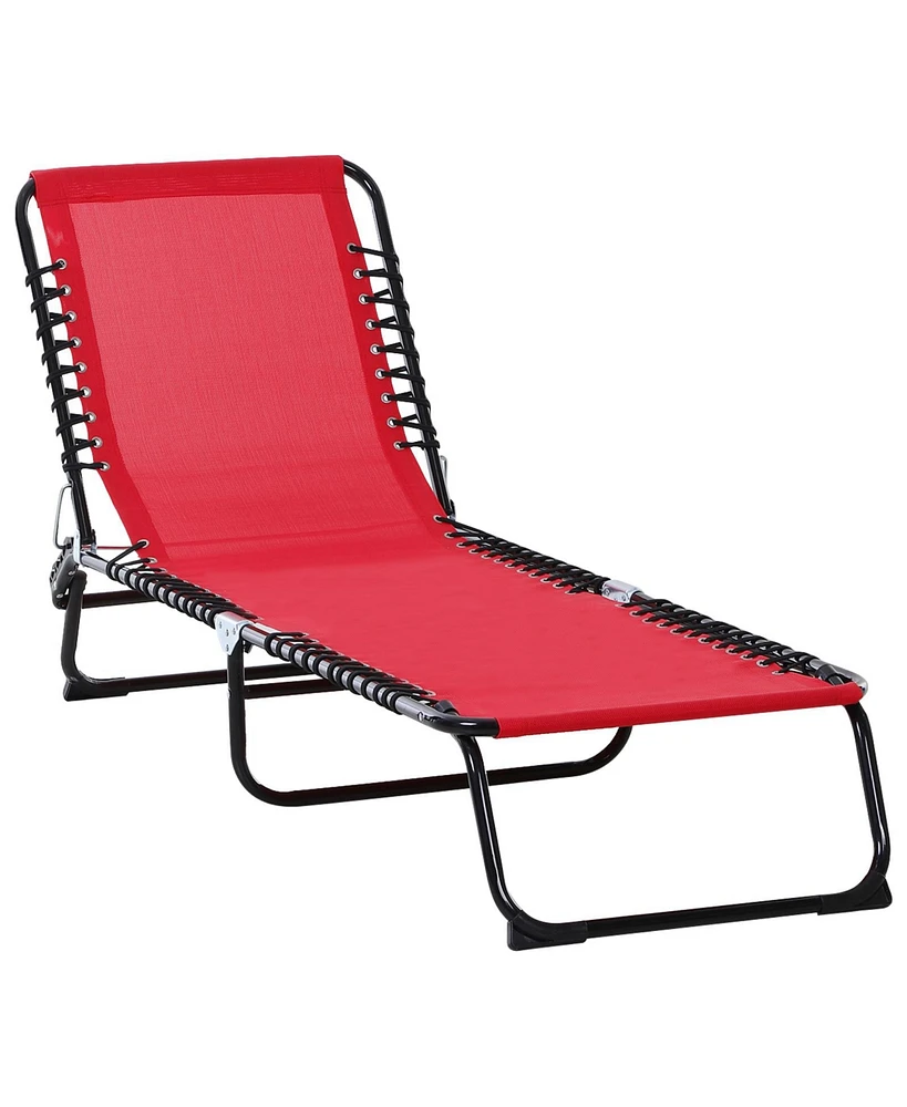 Outsunny Outdoor Folding Chaise Lounge Chair, Portable Lightweight Reclining Garden Sun Lounger with 4-Position Adjustable Backrest for Patio, Deck, a