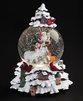 9" H Musical Light Emitting Diode (Led) Swirl Dome Tree with Santa and Animals