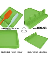Extra Large Silicone Utensil Rest with Drip Pad for Multiple Utensils