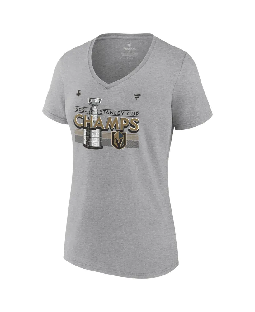 Women's Fanatics Heather Gray Vegas Golden Knights 2023 Stanley Cup Champions Locker Room V-Neck T-shirt